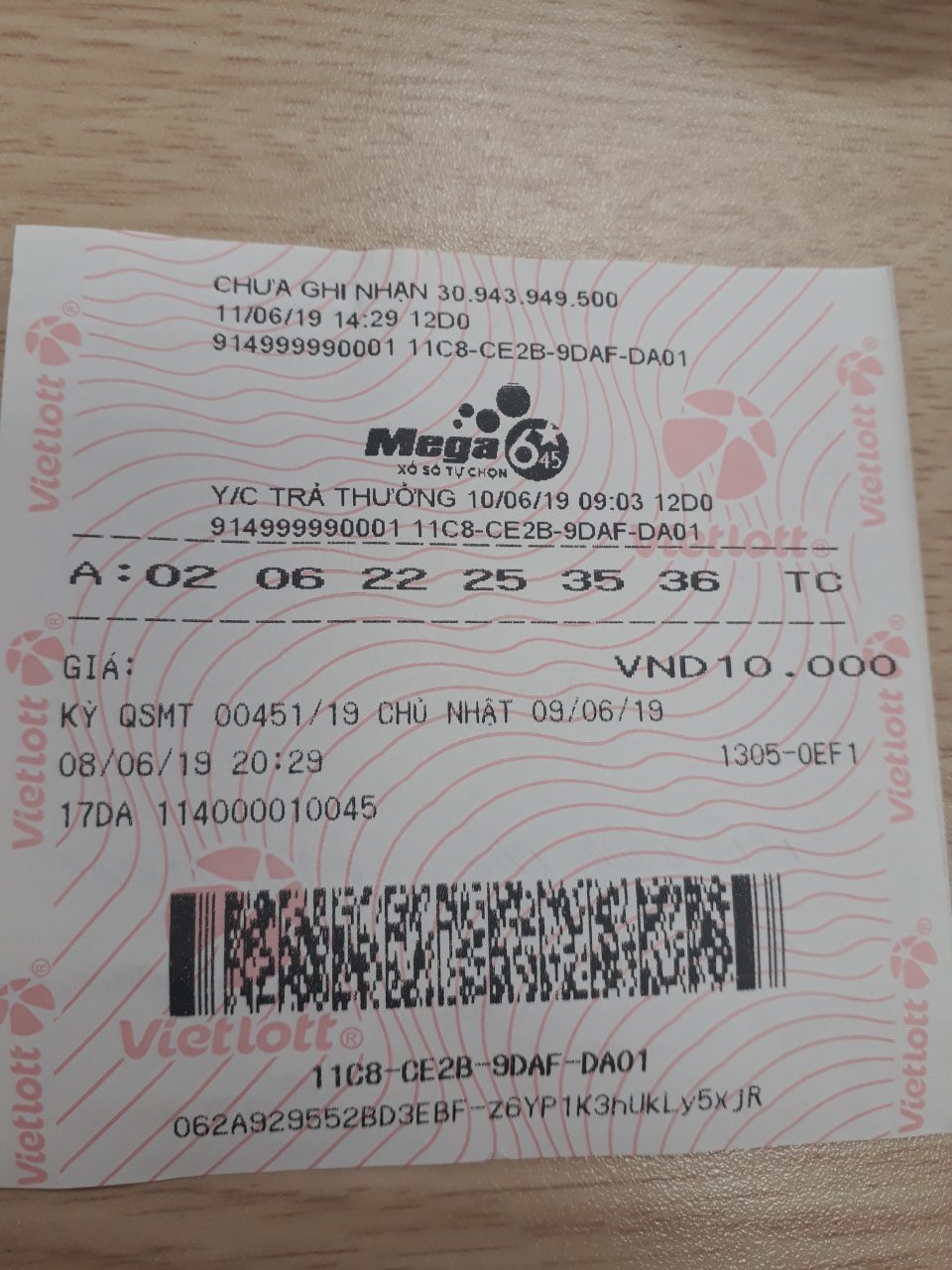 Trao thưởng Jackpot kỳ 00451 sản phẩm Mega 6/45 cho khách hàng may mắn trúng thưởng tại Cần Thơ - Tructiepxoso.Vn