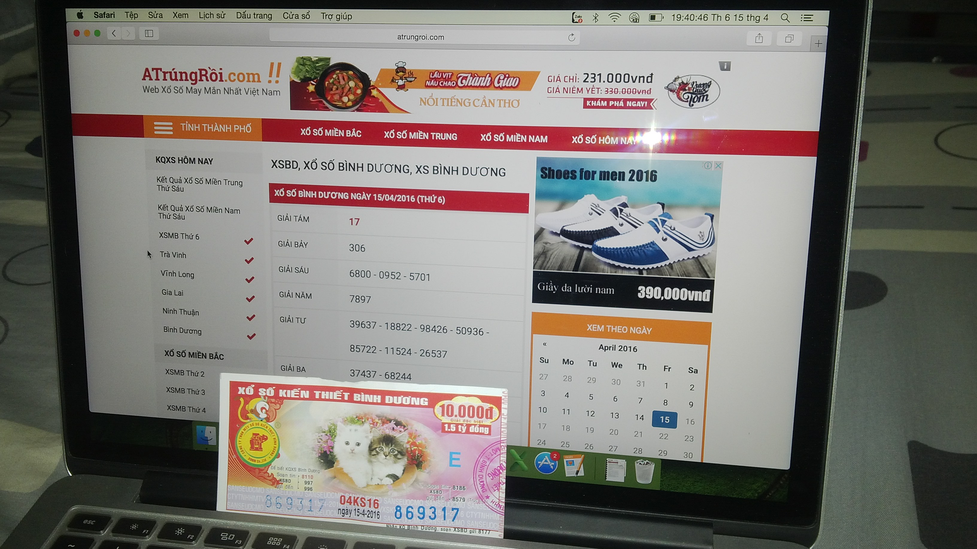 Khách hàng trúng thưởng xổ số Bình Dương ngày 15-04-2016 - Tructiepxoso.Vn